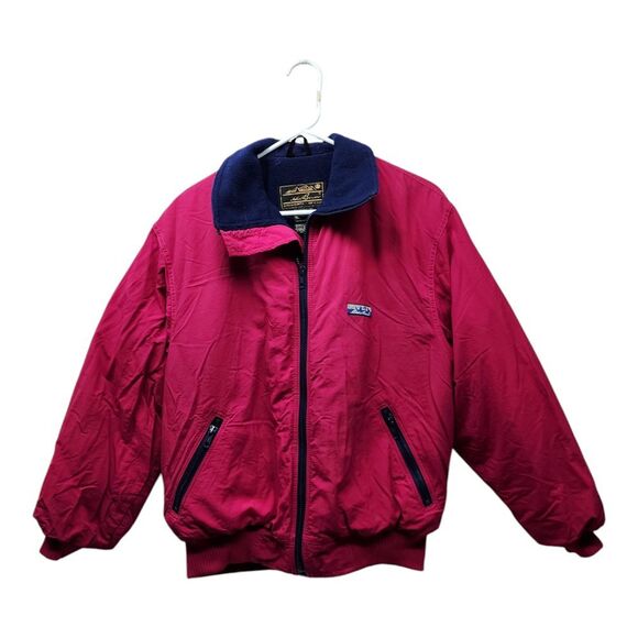 Vintage‎ Eddie Bauer Bomber Jacket Women Size Medium Burgundy Fleece Lined - Picture 1 of 15